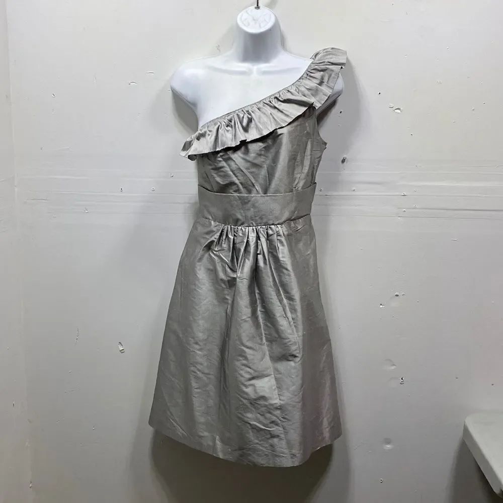 Lula Kate Silver Silk One Shoulder Dress Size 12